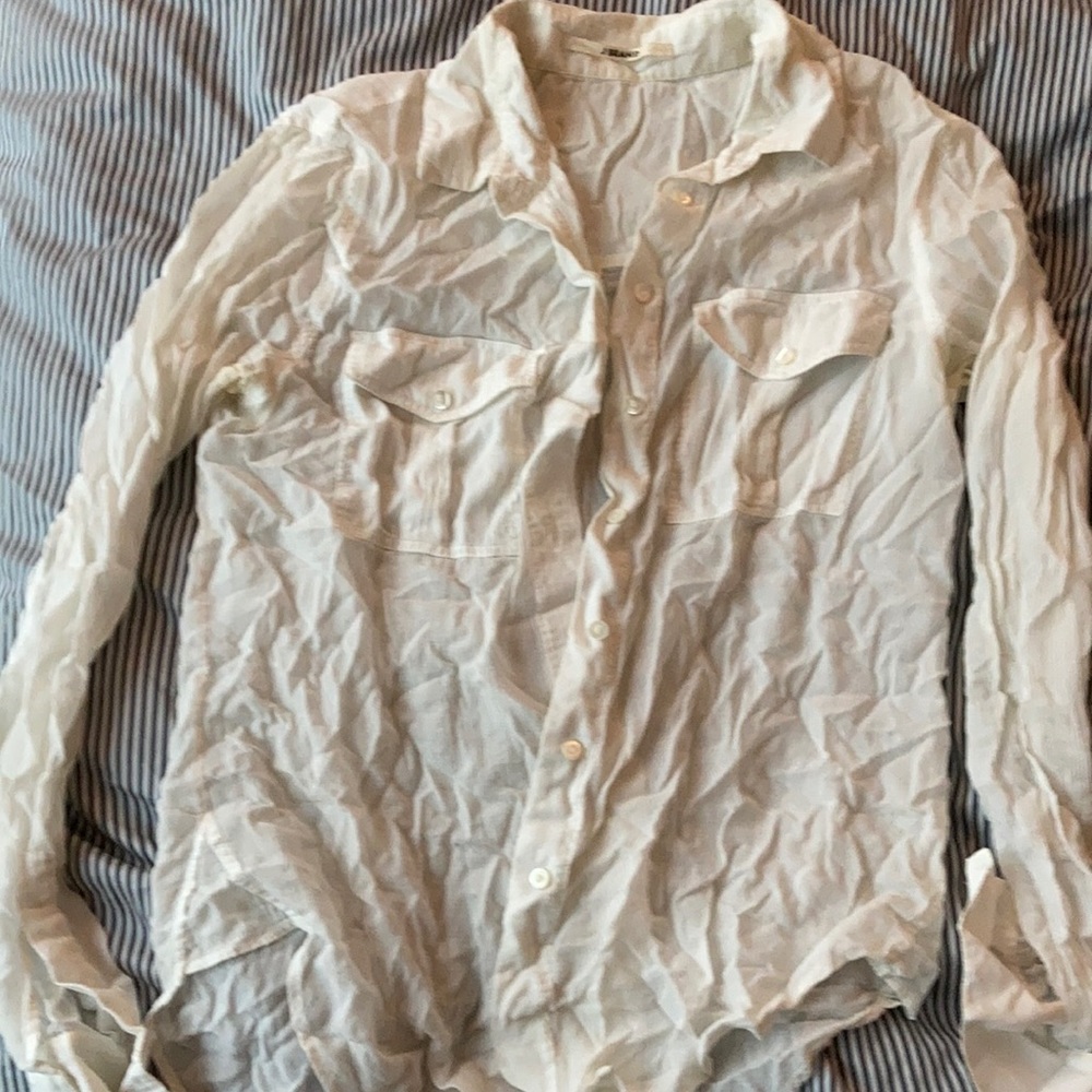 Sheer white J Brand button down shirt size small